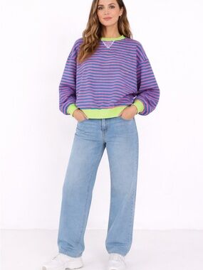 Oversized Sweatshirt Pink & Green Stripes Small